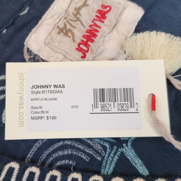 Johnny Was Byia Myrtle Embroidered V Neck Tunic Women's M Blue Multi Ocean Theme - Picture 15 of 15